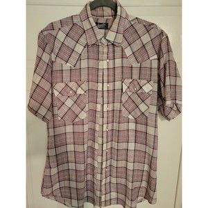 Vintage Levis Mens L Button-Up Shirt Mother of Pearl Snap Short SS Western Plaid